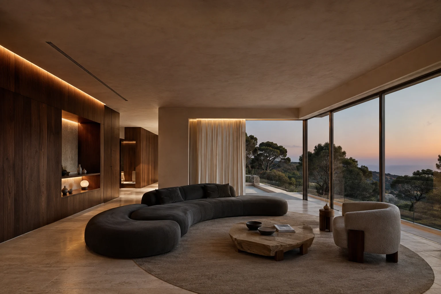 Concepto de interior residencial con iluminación arquitectónica cálida